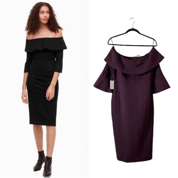 Aritzia Babaton Giovani Off The Shoulder Mini Pencil Dress in Burgundy NEW Size - Picture 1 of 8